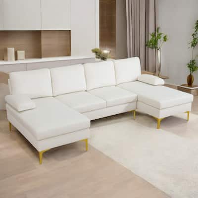 KISRAIS 99.5" Wide 3-Piece Flannel U-shaped Sectional Sofa