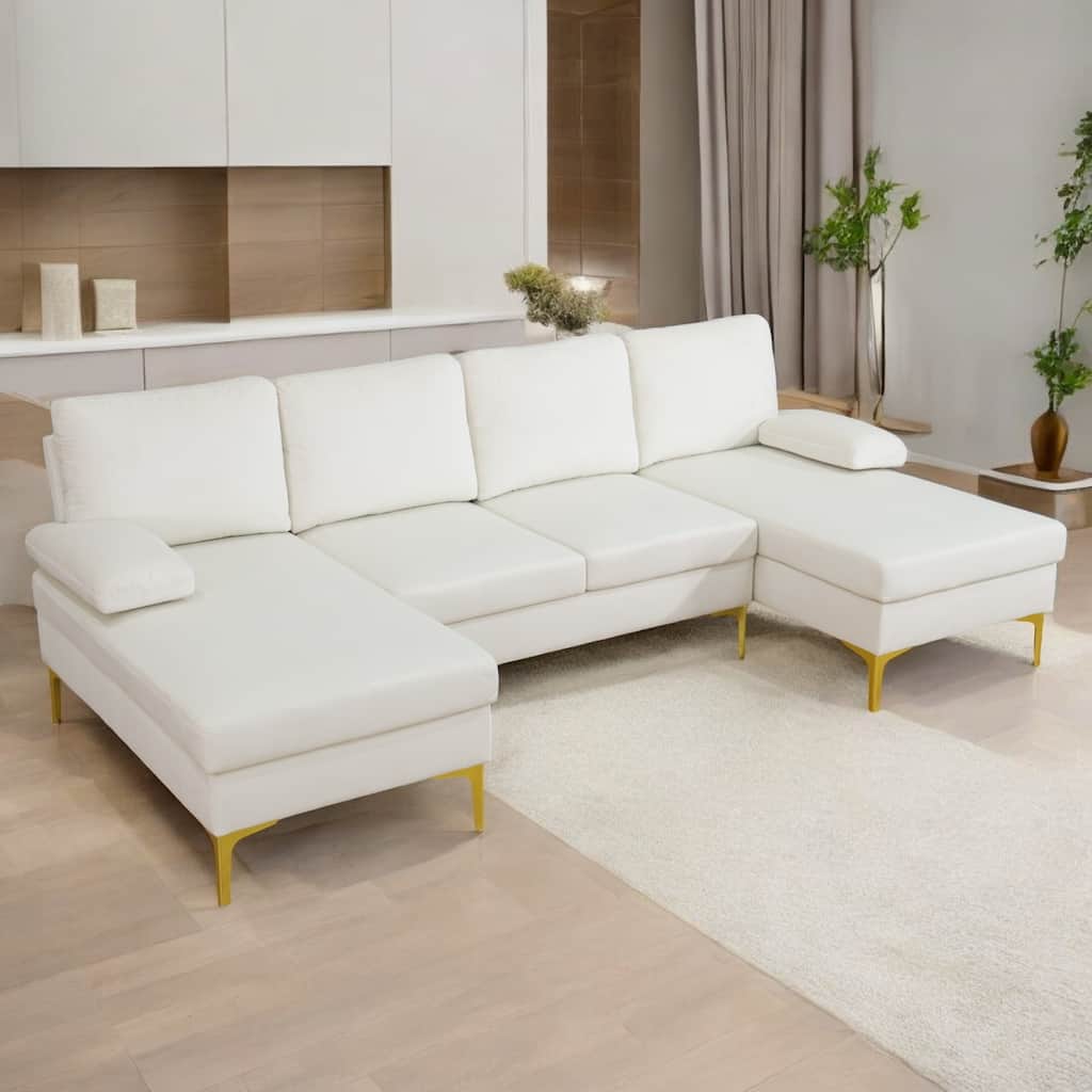 KISRAIS 99.5" Wide 3-Piece Flannel U-shaped Sectional Sofa