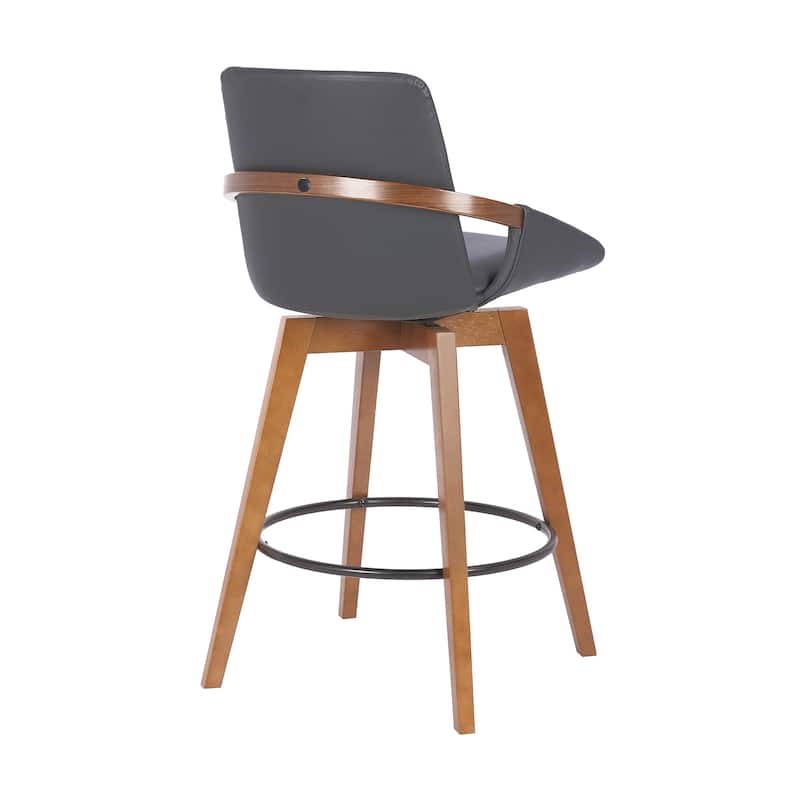 Baylor Mid-Century Swivel Bar Stool, Upholstered Counter Height Chair with Wood Frame