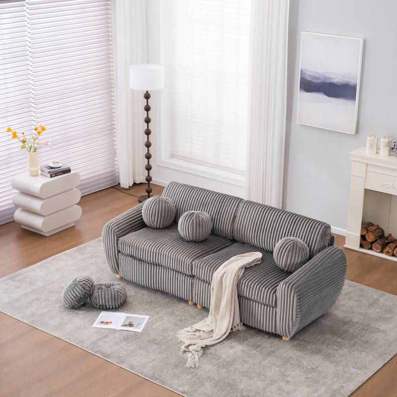 84.4" Corduroy 3-Seater Sofa with Wood Frame & Soft Cushions - Grey