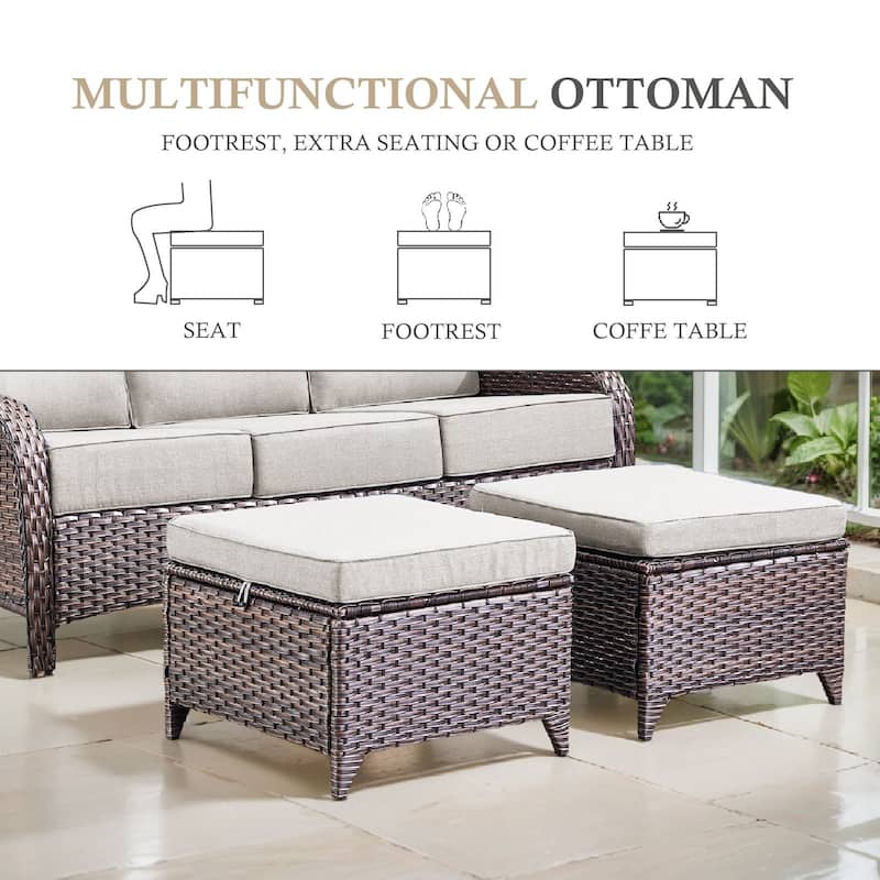 TWrap Wicker Patio Fire Pit Conversation Set with 3-Seat Sofa & Swivel Gliders & Armchairs