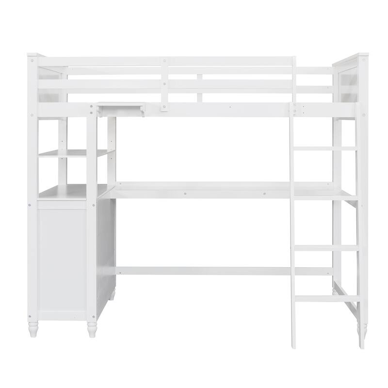 Twin size Loft Bed with Drawers and Desk, Wooden Loft Bed with Shelves