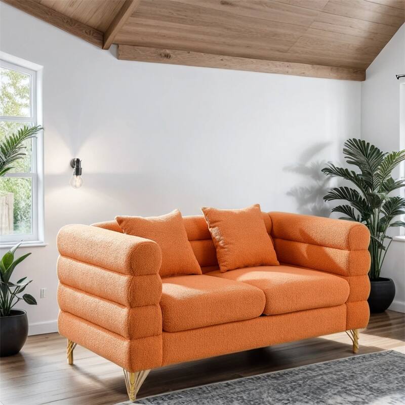 60Inch Oversized 2 Seater Fabric Sectional Sofa with 2 Pillows