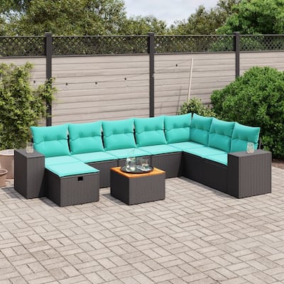 vidaXL Patio Sofa Set with Cushions Outdoor Furniture 9 Piece Poly Rattan - 24.4" x 24.4" x 27.2"