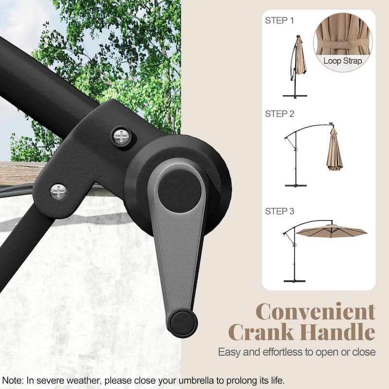 Gymax 10 FT Patio Offset Umbrella w/ X-shaped Base Infinite Tile &