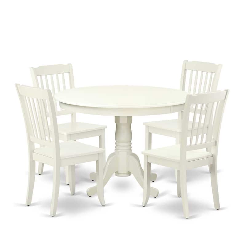 Round Dining Set 5Pc Asian Style - 42 Inch Table & 4 Chairs - Modern Elegant Dining Room Furniture
