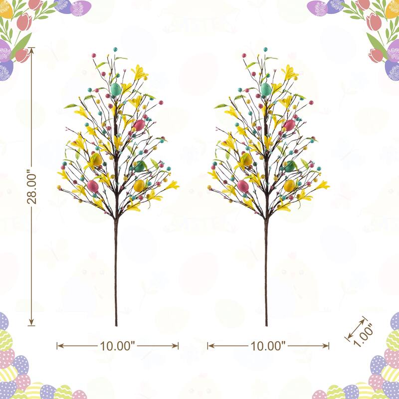 Glitzhome 28"H Set of 2 Easter Eggs Lavender Berries Leaves Picks