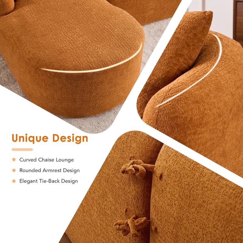 L-Shaped Sectional Sofa with Curved Chaise, Chenille Boneless Cloud Sofa, Modular 4-Seater Sofa with 4 Throw Pillows