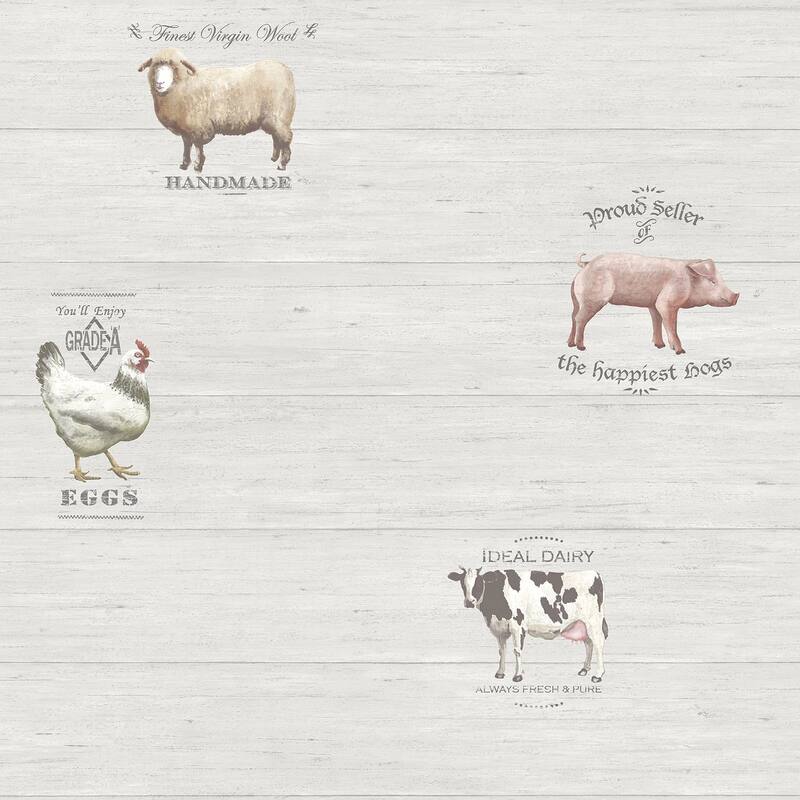 Galerie Wallcoverings Kitchen Farm Animals Vinyl on Non-woven Matte Wallpaper Roll - 33 feet x 21 inches - 33 feet x 21 inches - Blue