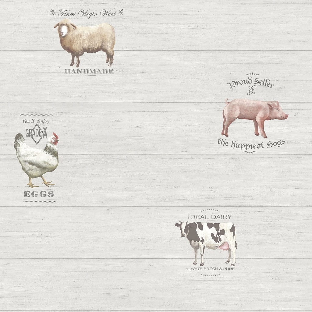 Galerie Wallcoverings Kitchen Farm Animals Vinyl on Non-woven Matte Wallpaper Roll - 33 feet x 21 inches