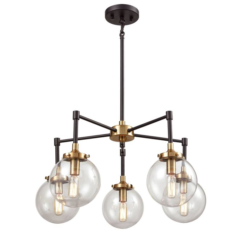 Elk Home Boudreaux Black With Clear Blown Glass 5 Light Chandelier - Matte Black, Antique Gold