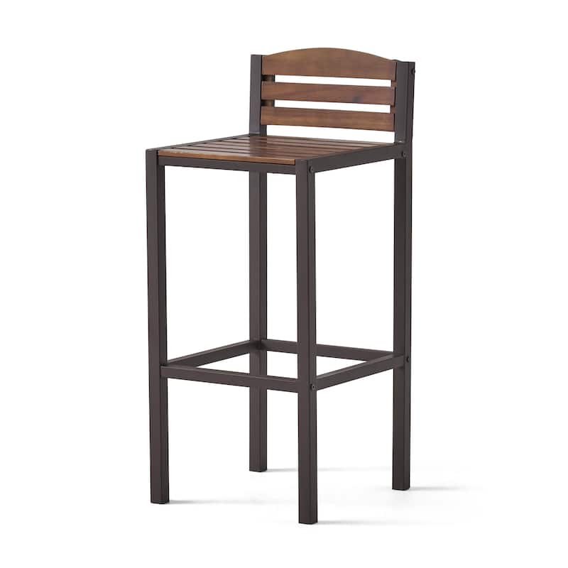 Milos Outdoor Acacia Wood Barstool (Set of 2) by Christopher Knight Home - 17.50" D x 15.75" W x 37.75" H