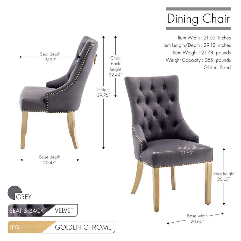 Porthos Home Drew Tufted Velvet Dining Chairs with Gold Chrome Legs, Set of 2