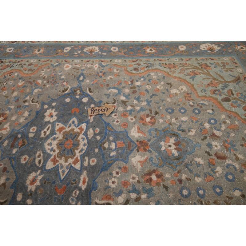 Distressed Tabriz Persian Vintage Area Rug Handmade Grey Wool Carpet - 6'8" x 9'8"