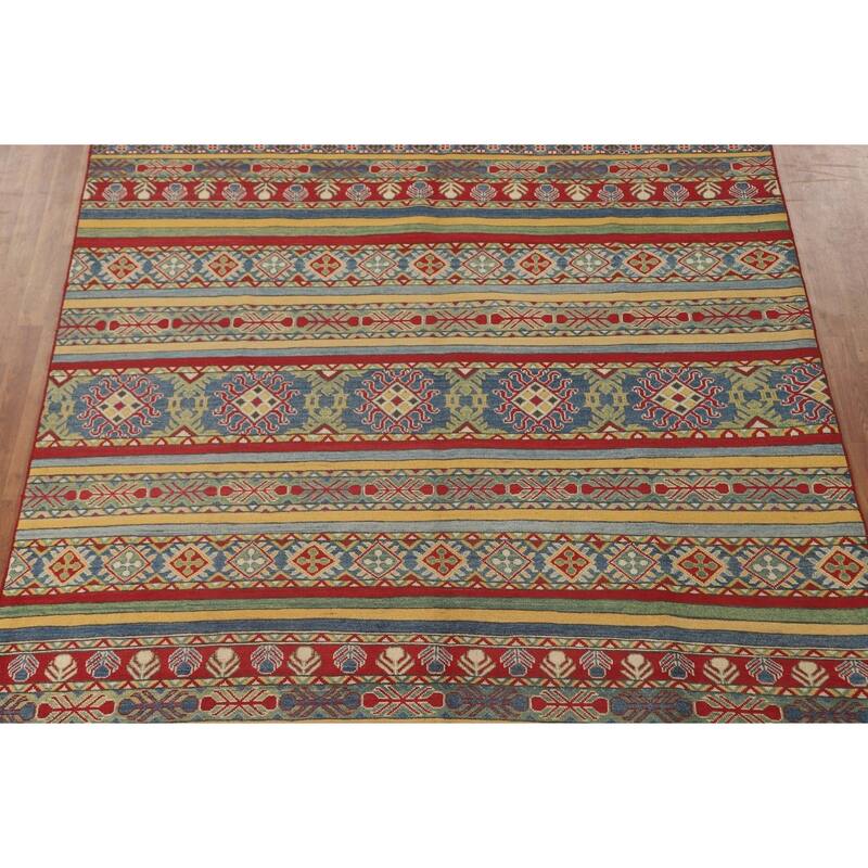 Striped Kazak Oriental Area Rug Wool Carpet - 7'11" x 10'3"