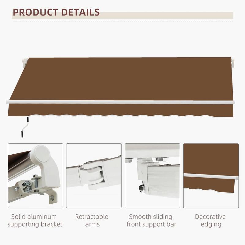 10' x 8' Retractable Patio Awning, Manual Crank, UV Waterproof Fabric