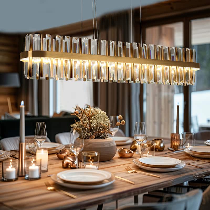 Modern LED Crystal Chandeliers Island Lights for Kitchen Island - Gold - 34.3" W*6.3" H