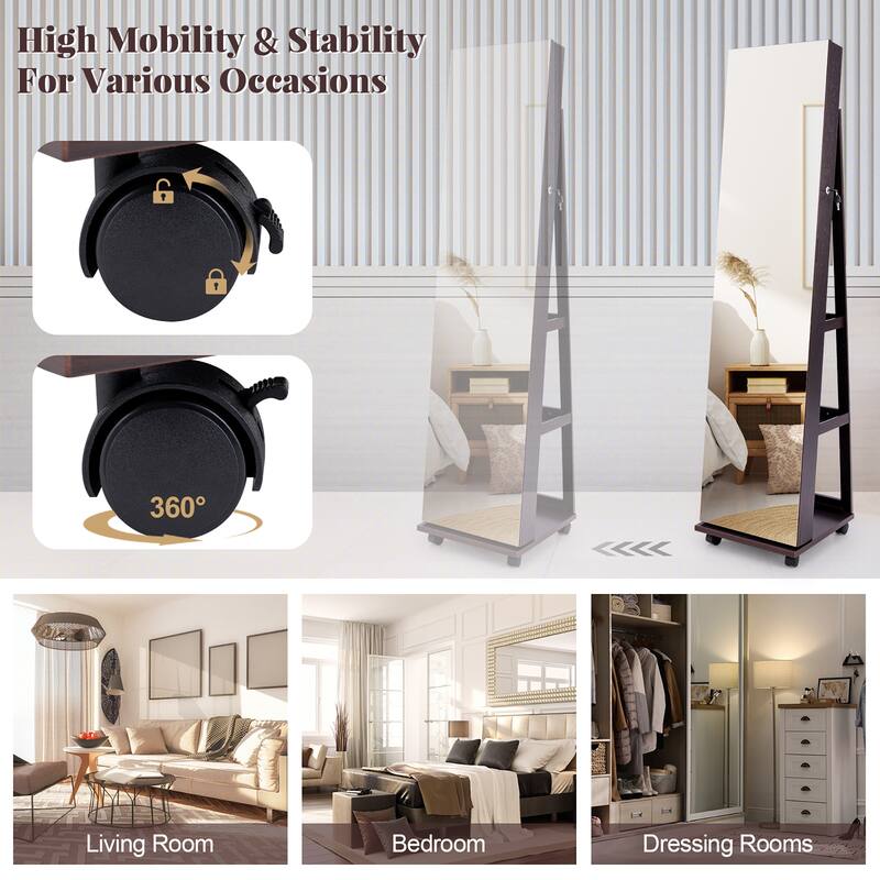 Gymax 64'' Jewelry Cabinet Armoire w/ 3-Color Lights Adjustable