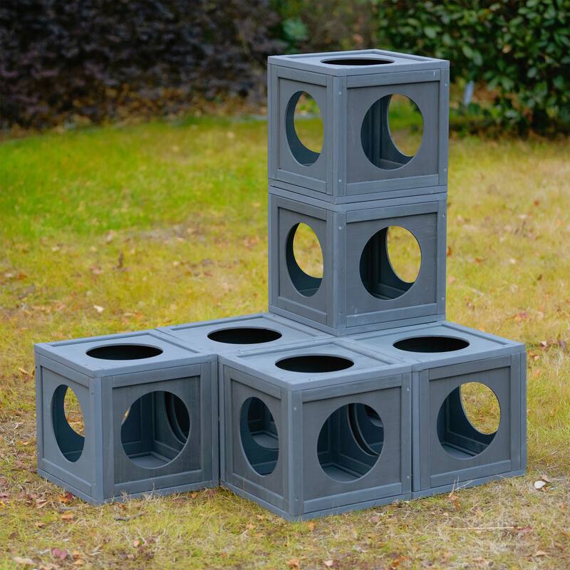 Outdoor Cat House Cat Shelves Grey Pine Wood Playground Cat Weather Protection With Removable Wood Boxes