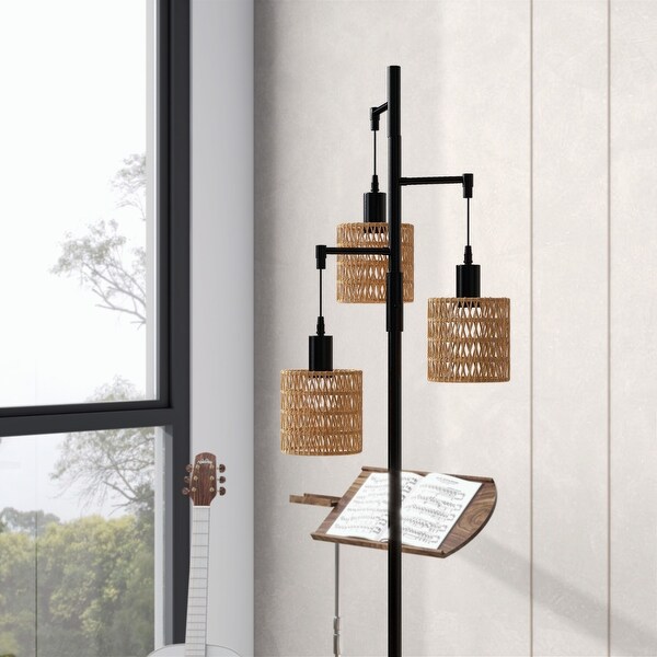 3 Light Rattan Standing Tall Lamp Vintage Floor Lamps - On Sale