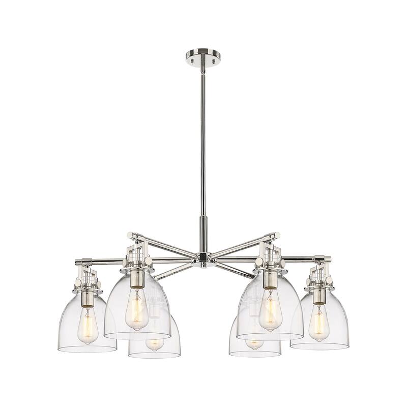 Innovations Lighting Downtown Urban - Newton Bell - 6 Light 26" Stem Hung Chandelier - Clear/Polished Nickel