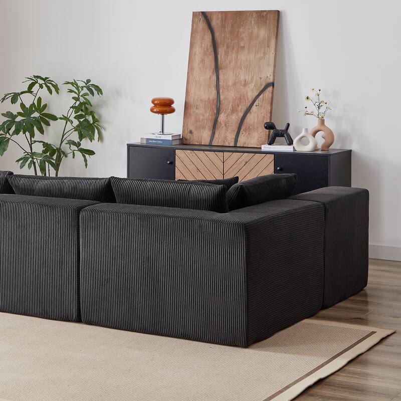 Corduroy Modular Sectional Sleeper Sofa L Shaped Recliner Couches Upholstered Daybed 4pc Lounge Sofa for Living Room Chaise