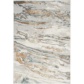 Nourison Illusion Indoor only Cream / Ivory Abstract Area Rug - 5' 3" x 7'