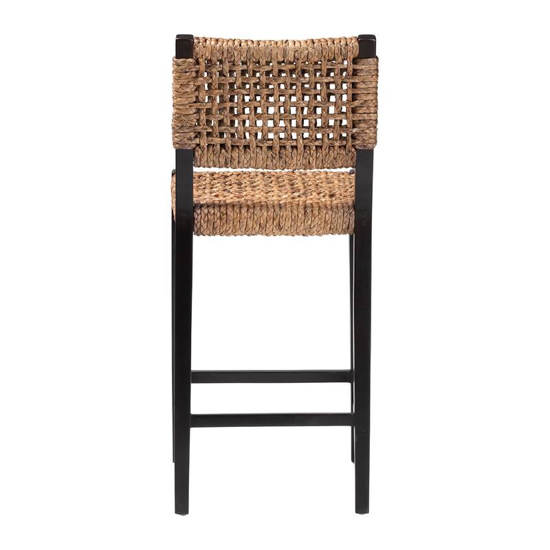 Alise Handwoven Seagrass Bar Stool with Mahogany Wood Frame - Bar-Height Chair for Kitchen or Home Bar, Earthy Brown