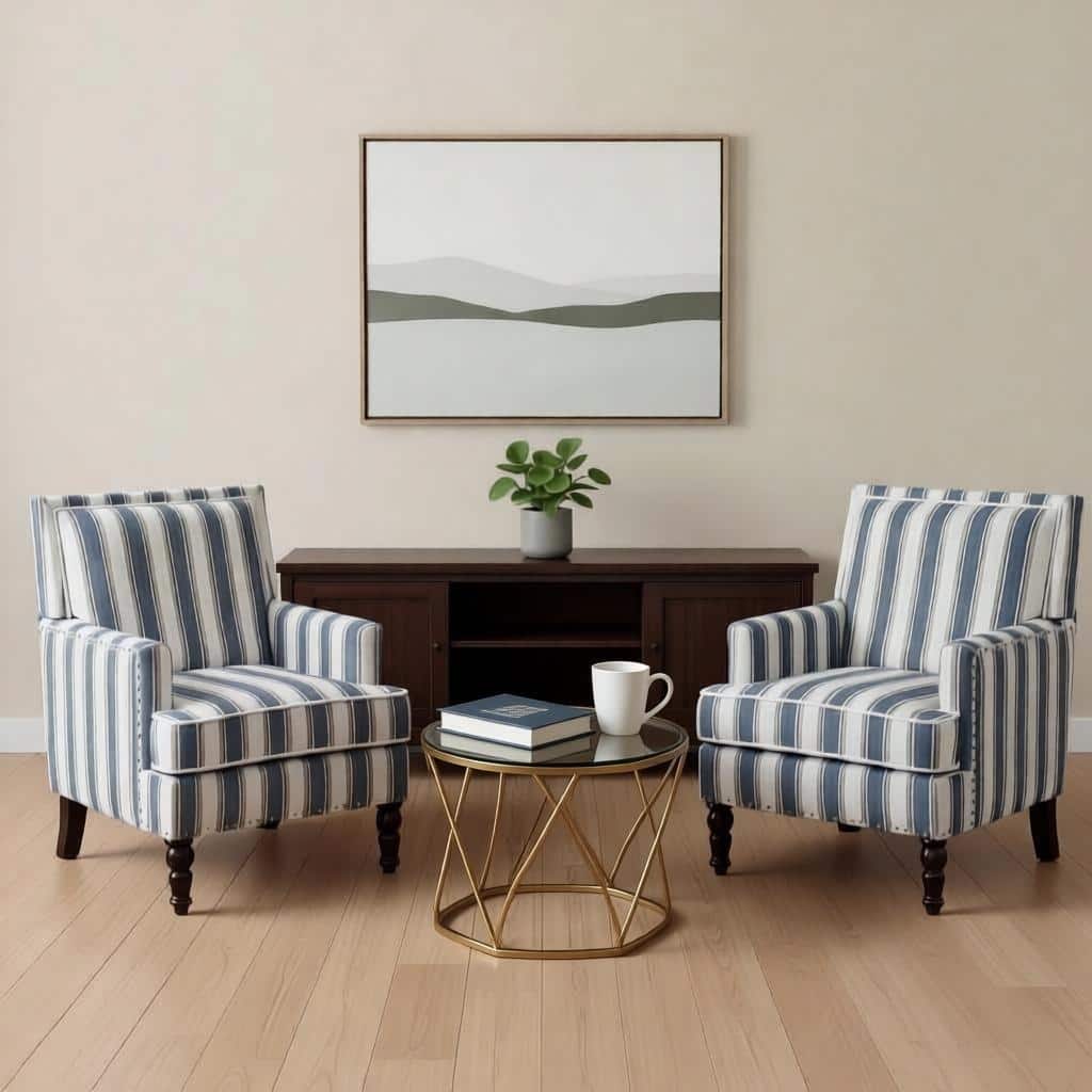 Modern Upholstered Striped Accent Chairs with Arms and High Back