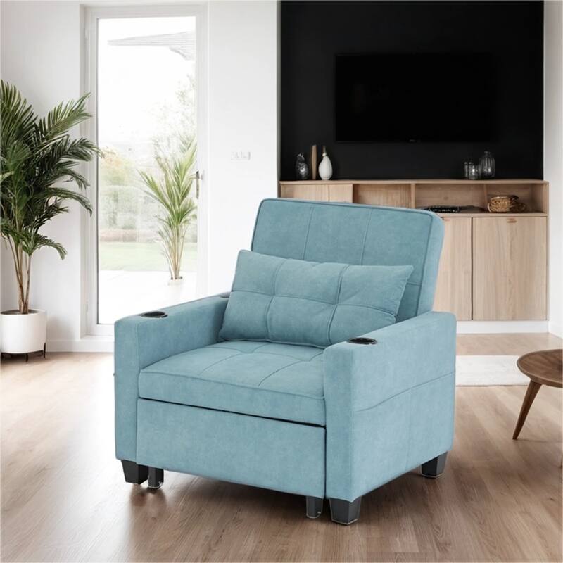 3-in-1 Pull Out Convertible Sleeper Chair w/ USB Ports,Wear Resistant