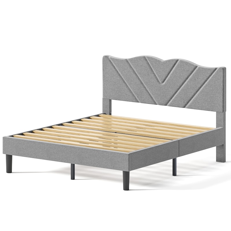 Queen Platform Bed with Upholstered Headboard, EVA Mute Bar, No Box Spring Needed