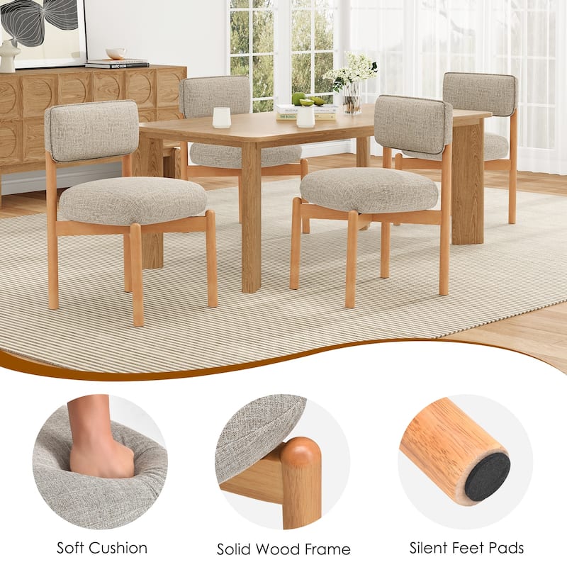 Modern Wooden Blended Linen Dining Chair (Set of 2)