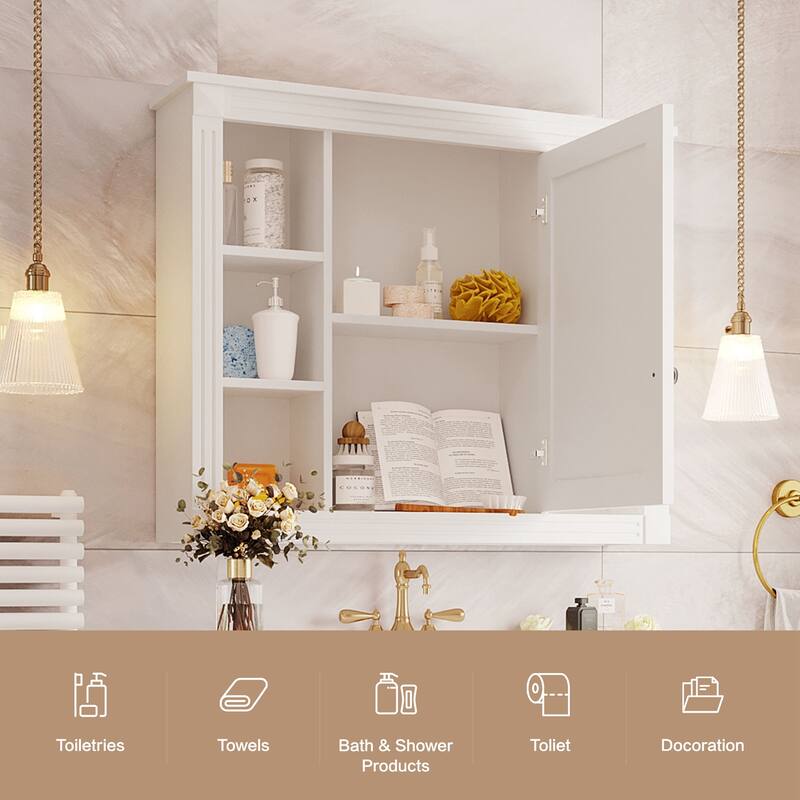 GDFStudio - Barrister Modern Wall-Mounted Bathroom Storage Cabinet with Mirror and Open Shelves (No Bathroom Vanity) - 35"W