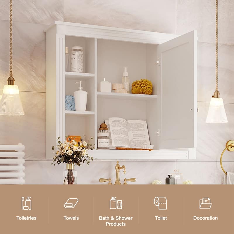 Roomfitters 35'' x 28'' Wall Mounted Bathroom Storage Cabinet with Mirror, Modern Medicine Cabinet with 6 Open Shelves