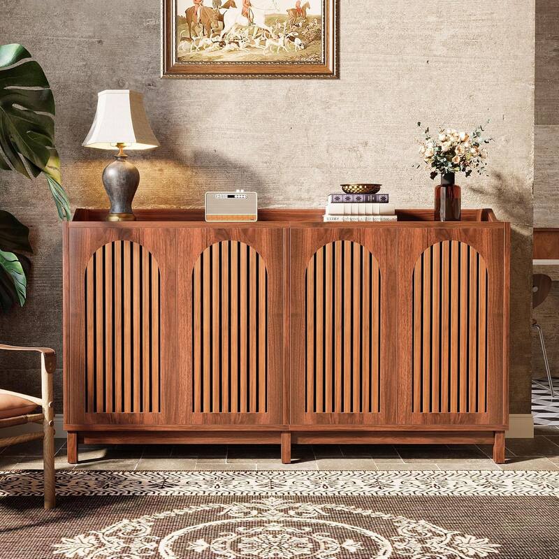 Sideboard Buffet Cabinet, 57" Farmhouse Storage Cabinet with Shutter Doors and Adjustable Shelf
