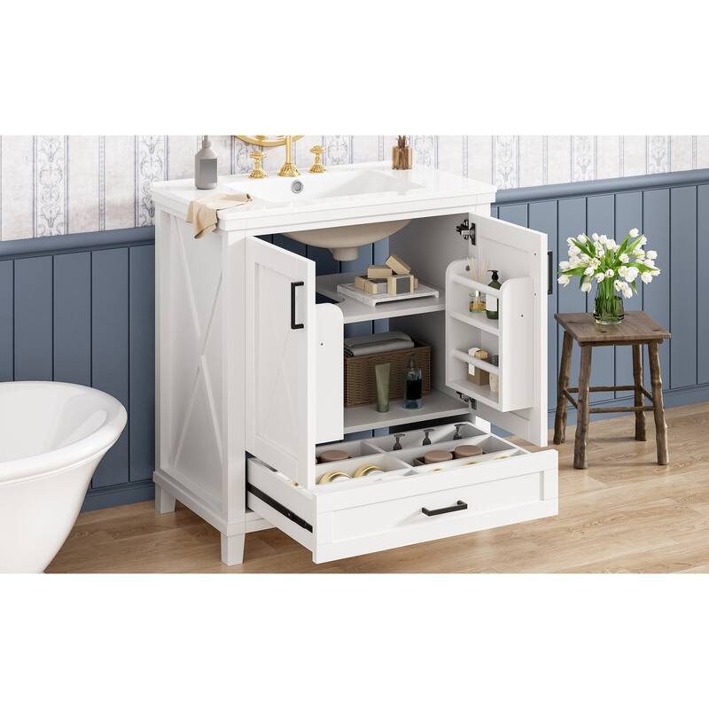 Bathroom Vanity with Sink, Freestanding Bathroom Storage Cabinet, Bathroom Cabinet with 2 Soft-Close Doors & 1 Divided Drawer