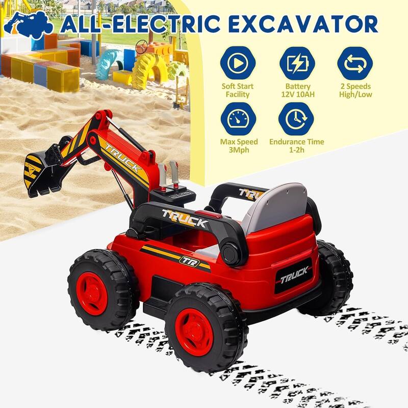 Ride On Excavator for Kids, 4WD Electric Excavator Toy