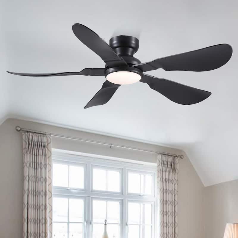 32/36/46/52 inches Low Profile Ceiling Fan with Light and Remote for Living Room Bedroom Kid's Room Patio - 52 Inches - Black