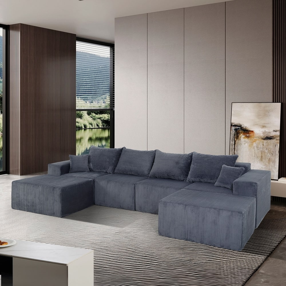 GDFStudio - 6-Piece Modular U-Shaped 128" Sectional Sofa with Chaise Lounge