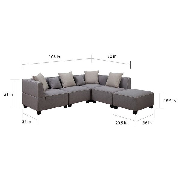 Holly Modern 5-Piece Modular Grey Linen L Shaped Sectional