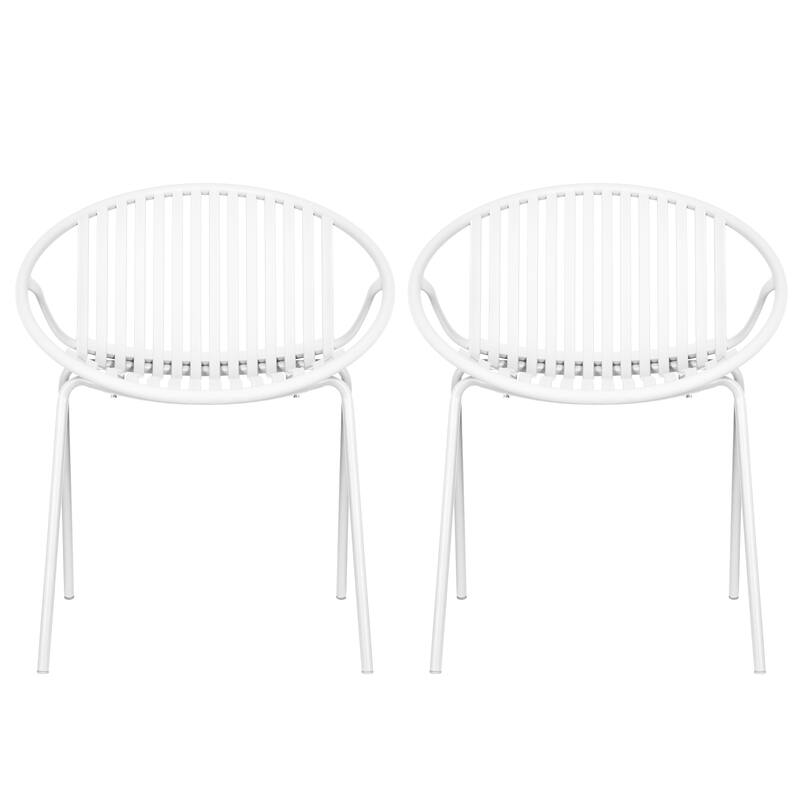 Roomfitters Modern Stackable Outdoor Dining Chairs with Metal Legs, Breathable Plastic Patio Side Chair, Set of 2