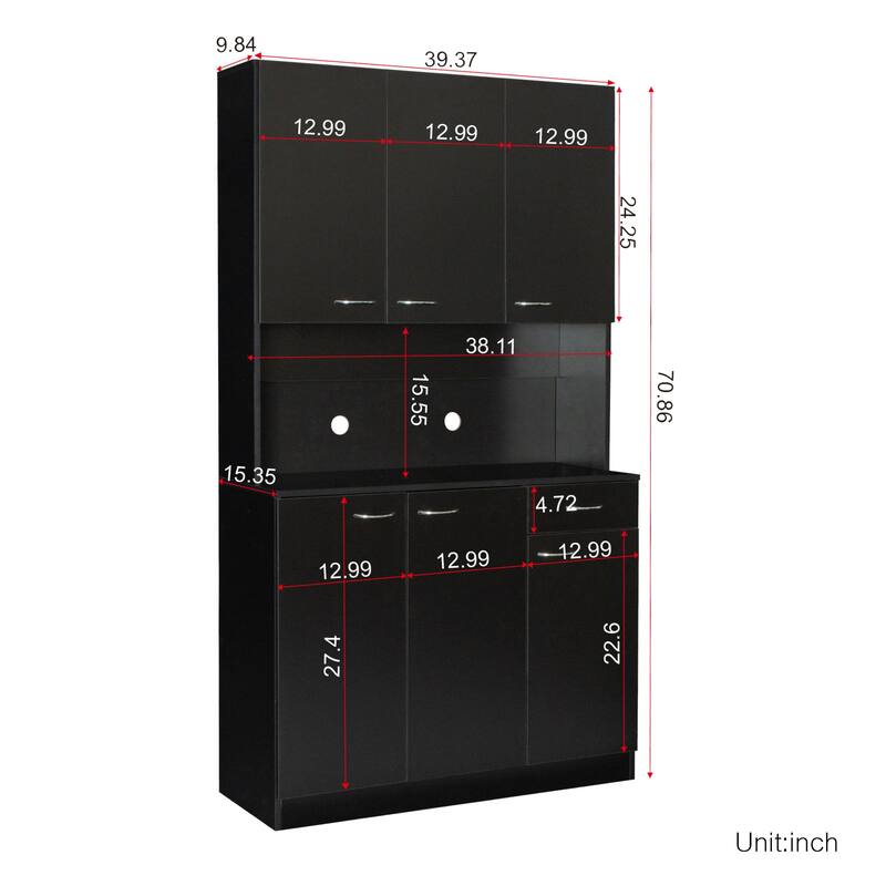 Modern Tall Cabinet with 6 Doors, 1 Open Shelf and 1 Drawer for Bedroom, Kitchen