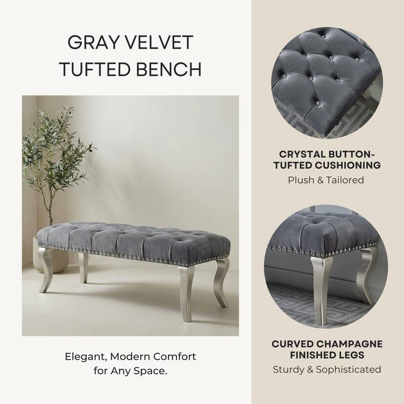 Roundhill Furniture Decor Maxem Tufted Upholstered Seat with Nailhead Trim Bench