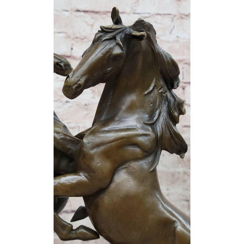 Dueling Stallion Imitative Horses Hot Cast Bronze Sculpture Statue Decor Original Art On Marble Base