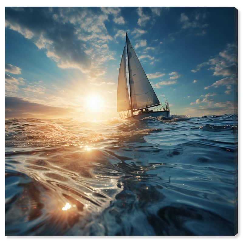 Wynwood Studio Canvas Nautical and Coastal High Seas Blue and Light Yellow Nautical & Coastal Wall Art Canvas Print