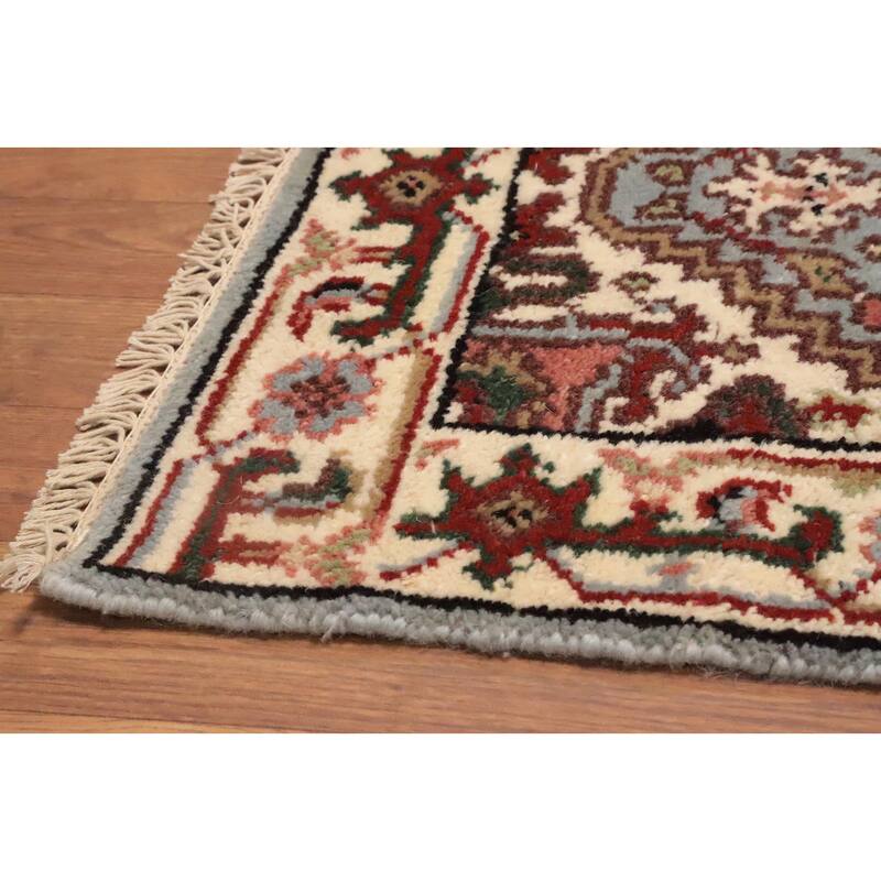 Hand Knotted Oriental 100% Wool Carpet Traditional Medallion Navy Blue & Blues Heriz (serapi) Area Rug - 3' 0'' X 2' 0''