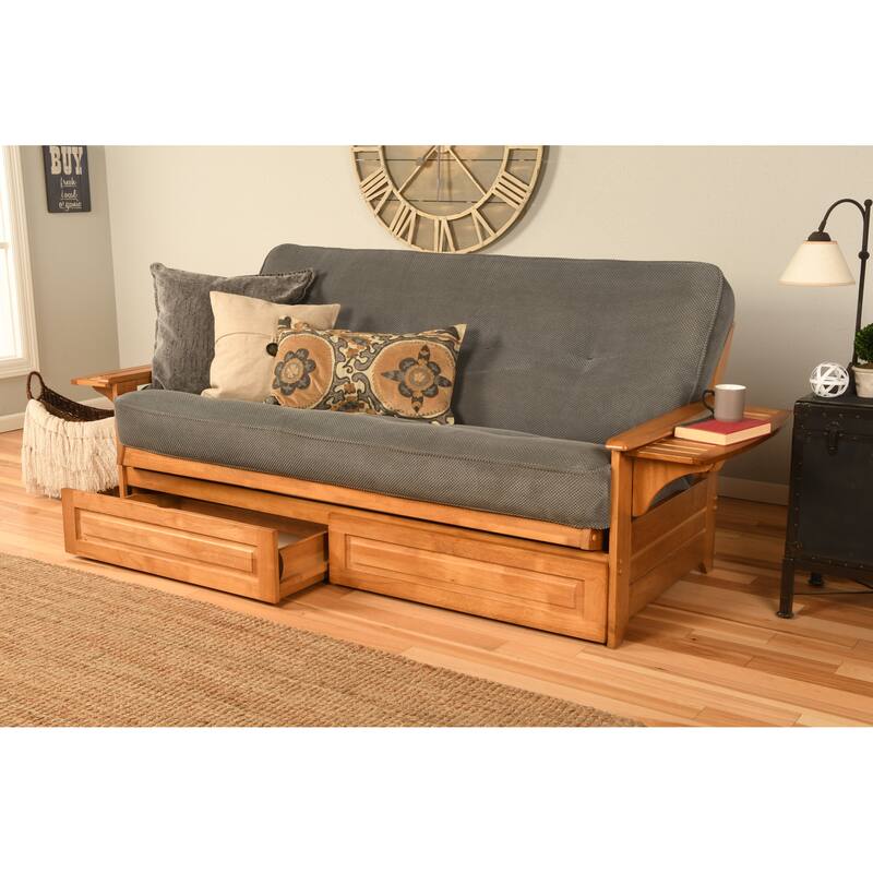 Somette Phoenix Butternut Futon Set with Storage Drawers and Mattress - Marmont Thunder