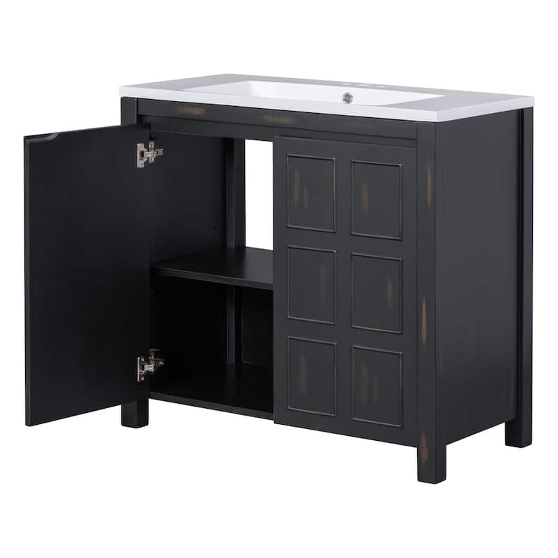GDFStudio - Elysia Wood & Ceramic Bathroom Vanity with Sink & Storage Cabinet Organizer