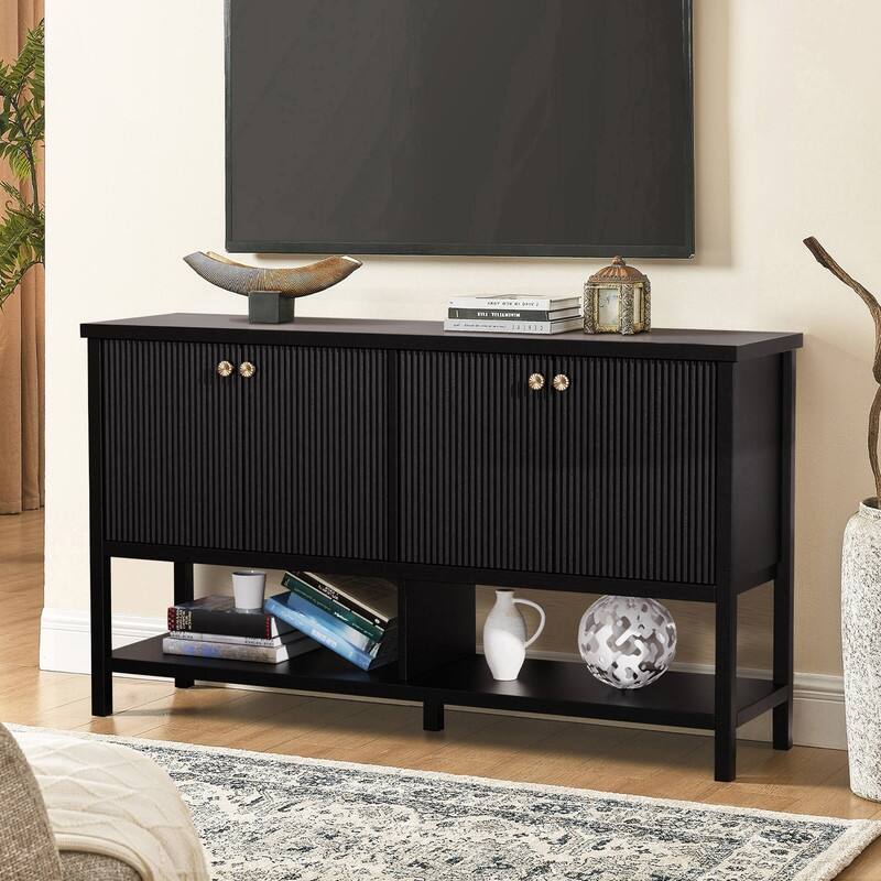 Farmhouse 59" Fluted Console Table with Storage, Entryway Table Hallway Cabinet for Living Room - Black