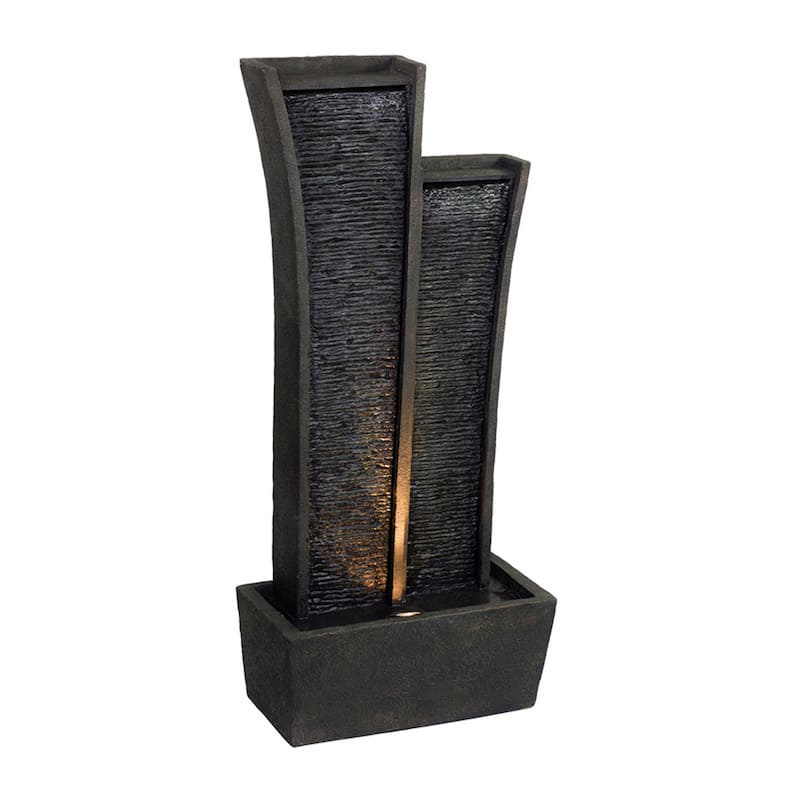 41 Inch Tower Water Fountain, Tall Rectangular Rock, Halogen Light, Gray
